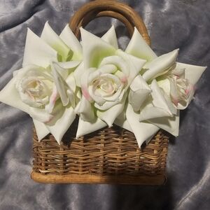 Gretchen Scott Designs Pink and Green Lined Wicker Basket